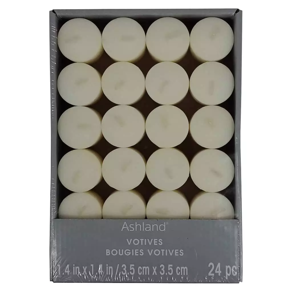 Outlet ⌛ 12 Packs: 24 ct. (288 total) Basic Elements™ Ivory Votive Candles by Ashland® 🔥 3 Outlet ⌛ 12 Packs: 24 ct. (288 total) Basic Elements™ Ivory Votive Candles by Ashland® 🔥
