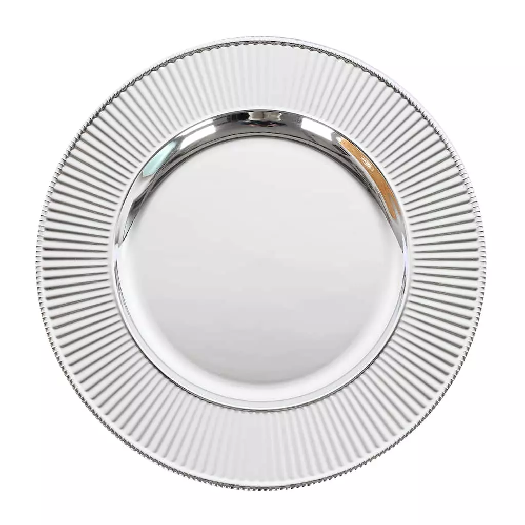 Buy 💯 Electric Silver Ribbed Charger By Ashland® ✨ 3 Buy 💯 Electric Silver Ribbed Charger By Ashland® ✨