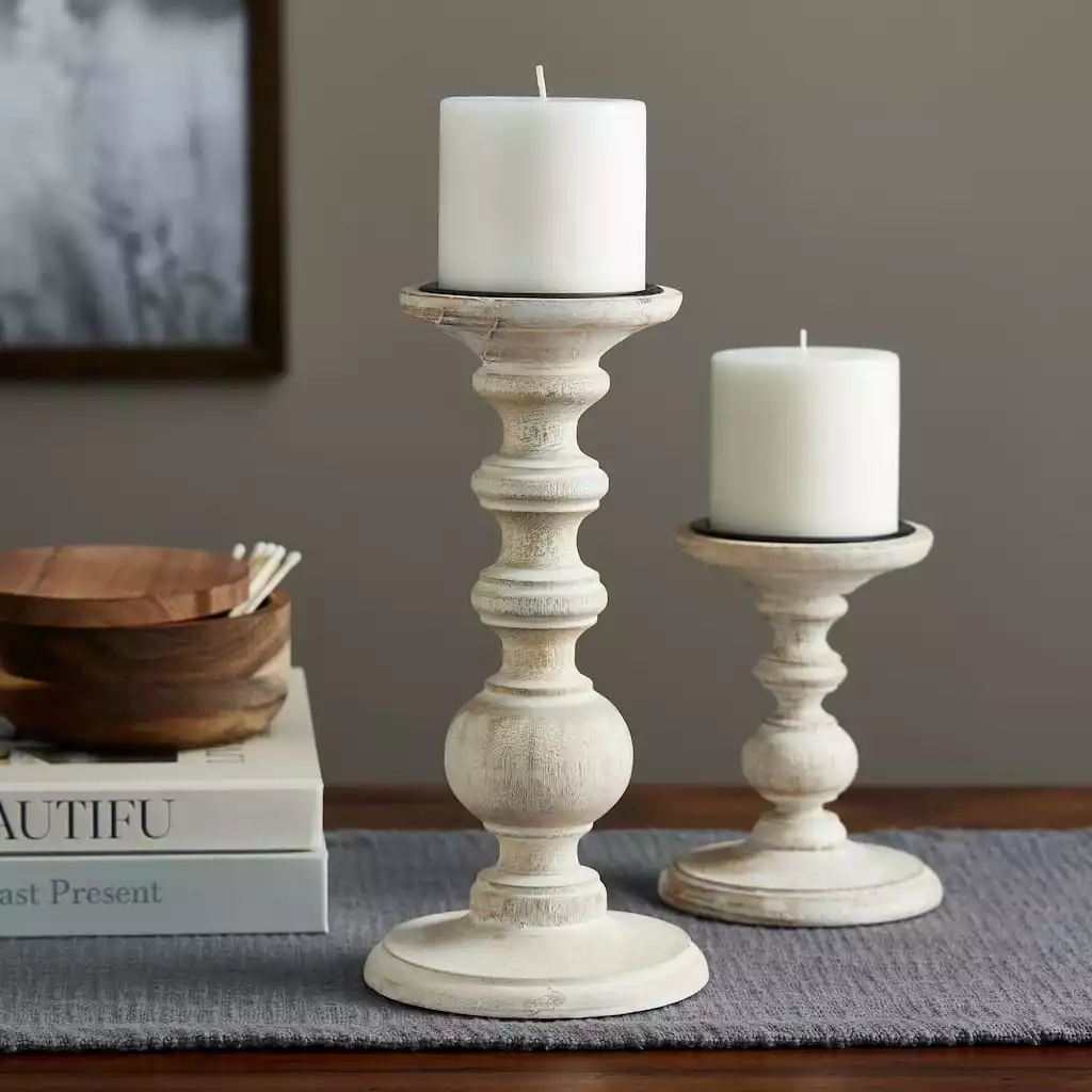 Buy ❤️ Whitewashed Wood Carved Pillar Candle Holder by Ashland® ✔️ 4 Buy ❤️ Whitewashed Wood Carved Pillar Candle Holder by Ashland® ✔️ - Image 2