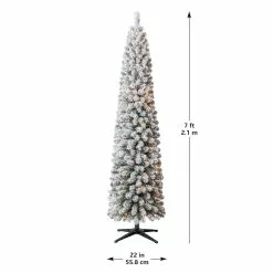 Cheapest ⭐ 7ft. Pre-Lit Flocked Artificial Pencil ⭐ Christmas Tree, Clear Lights by Ashland® 👍 -Michaels Store 10643349 13