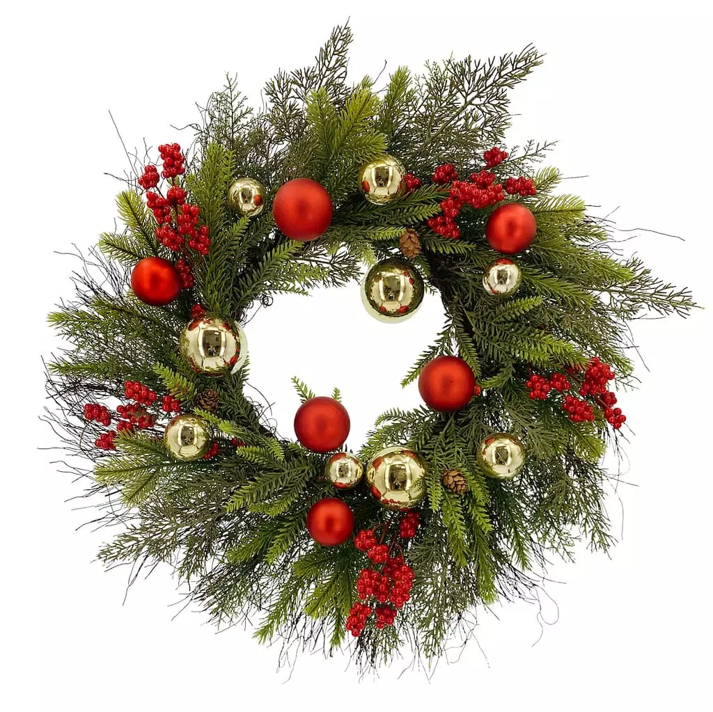 Hot Sale 😍 24" Red & Gold Ornament, Mixed Pine & Berry Wreath by Ashland® ⭐ 3 Hot Sale 😍 24" Red & Gold Ornament, Mixed Pine & Berry Wreath by Ashland® ⭐