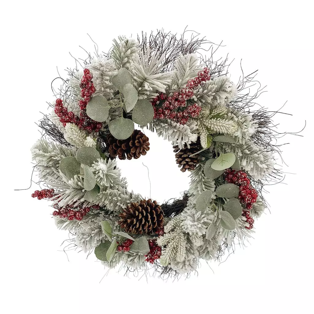 Cheap ✔️ 24" Glittery Flocked Green & Red Berry & Leaf Wreath by Ashland® ❤️ 3 Cheap ✔️ 24" Glittery Flocked Green & Red Berry & Leaf Wreath by Ashland® ❤️