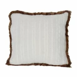 Buy ✔️ White Cable Knit 🎁 Christmas Accent Pillow with Faux Fur Trim by Ashland® 👍