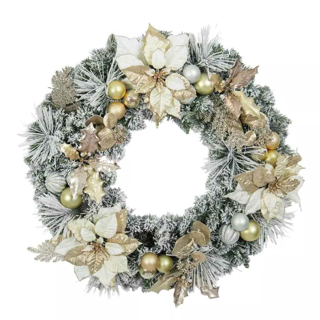Buy ⌛ 30" Flocked Pine, Poinsettia, Ornament & Fern Wreath by Ashland® ⭐ 3 Buy ⌛ 30" Flocked Pine, Poinsettia, Ornament & Fern Wreath by Ashland® ⭐