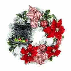 Best Sale 😍 26" Snowman Hat & Poinsettia Flocked Wreath by Ashland® 😍
