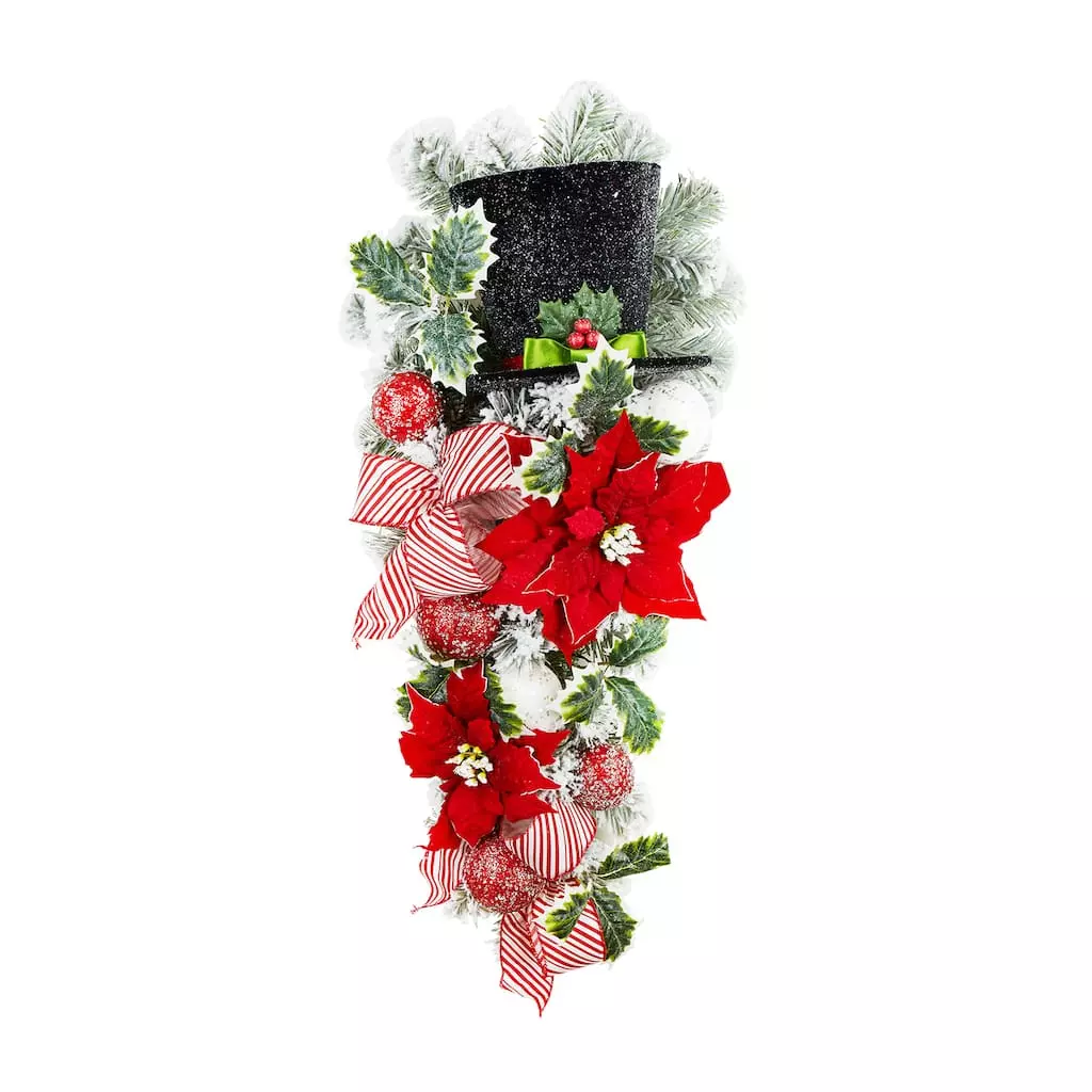 Buy ✨ 28" Poinsettia & Snowman Hat Flocked Teardrop by Ashland® 👏 3 Buy ✨ 28" Poinsettia & Snowman Hat Flocked Teardrop by Ashland® 👏