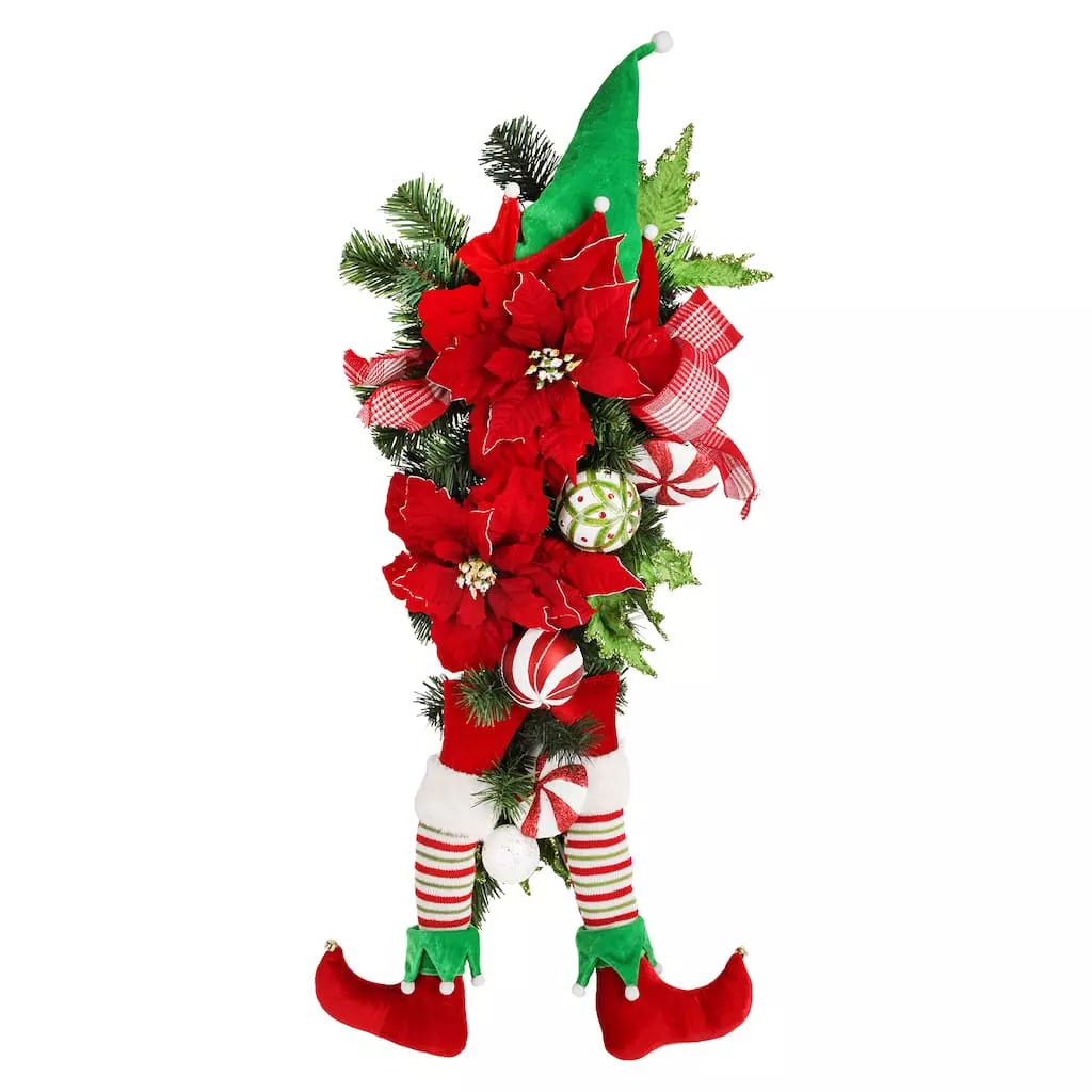 Best Pirce 🥰 28" Poinsettia & Elf Leg Teardrop by Ashland® 🥰 3 Best Pirce 🥰 28" Poinsettia & Elf Leg Teardrop by Ashland® 🥰