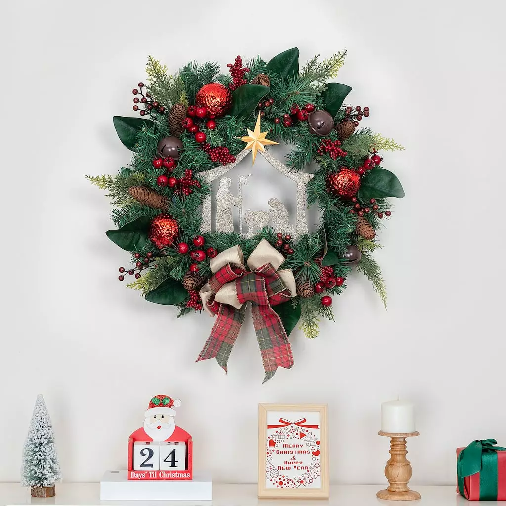 Best deal 🔔 24" Church & Red Ball Ornament Pine Wreath by Ashland® ✔️ 6 Best deal 🔔 24" Church & Red Ball Ornament Pine Wreath by Ashland® ✔️ - Image 4