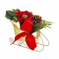 Flash Sale ⌛ 12" Red Poinsettia Gold Sleigh Table Display by Ashland® 👍