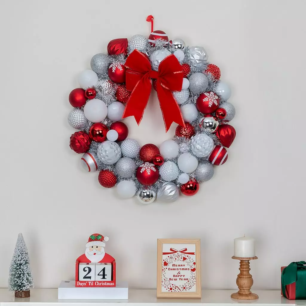 Best deal ⭐ 23" Red & White Ball Ornament Wall Wreath by Ashland® 🎉 6 Best deal ⭐ 23" Red & White Ball Ornament Wall Wreath by Ashland® 🎉 - Image 4