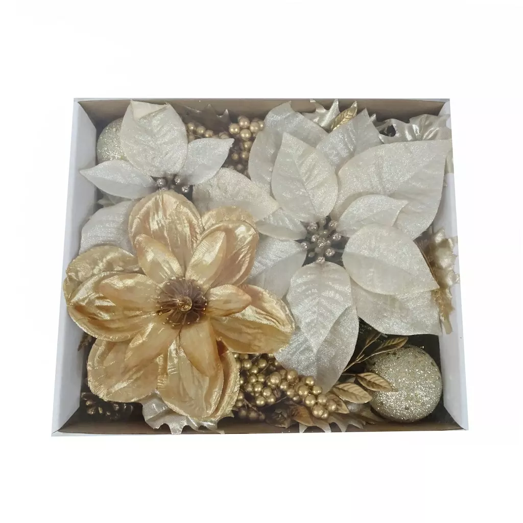 Discount 😍 Gold & White Poinsettia Accents by Ashland® 🤩 3 Discount 😍 Gold & White Poinsettia Accents by Ashland® 🤩
