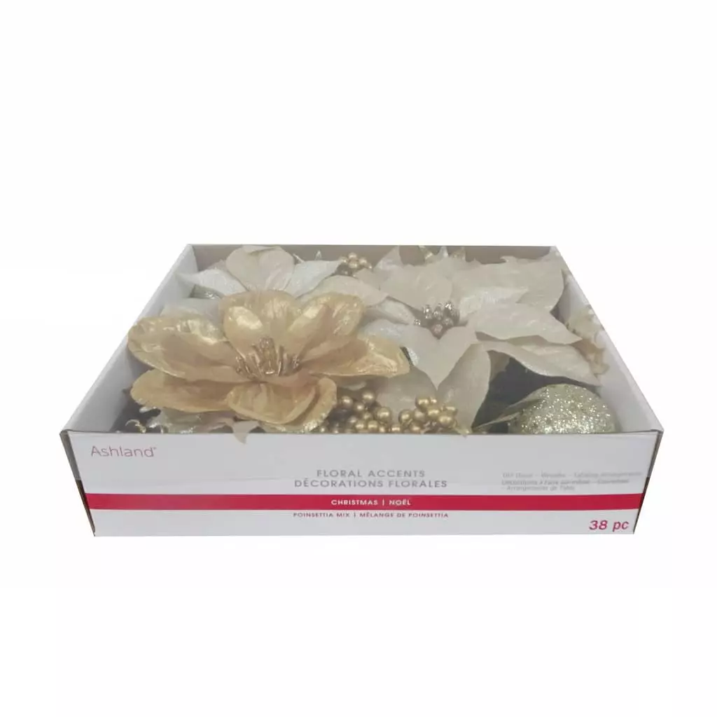 Discount 😍 Gold & White Poinsettia Accents by Ashland® 🤩 5 Discount 😍 Gold & White Poinsettia Accents by Ashland® 🤩 - Image 3