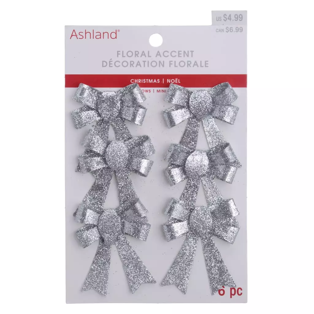 Buy 🎉 Silver Glitter Bows, 6ct. by Ashland® Christmas 😍 3 Buy 🎉 Silver Glitter Bows, 6ct. by Ashland® Christmas 😍