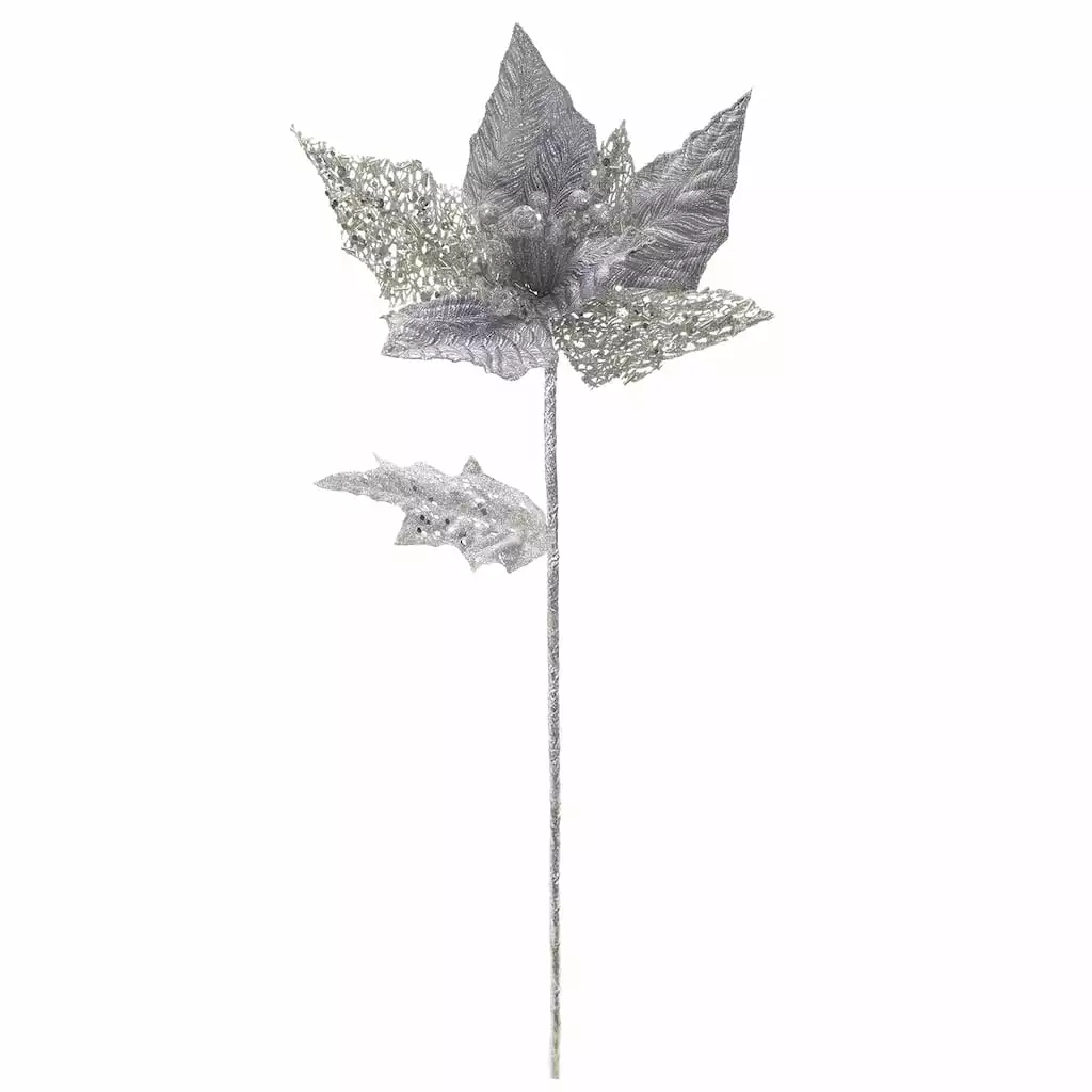 Budget ✨ Silver Jewel Poinsettia Stem by Ashland® 🧨 3 Budget ✨ Silver Jewel Poinsettia Stem by Ashland® 🧨
