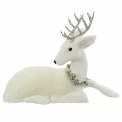 Flash Sale ⌛ 16" White Sitting Deer with Tinsel Wreath Tabletop Figure by Ashland® ⌛