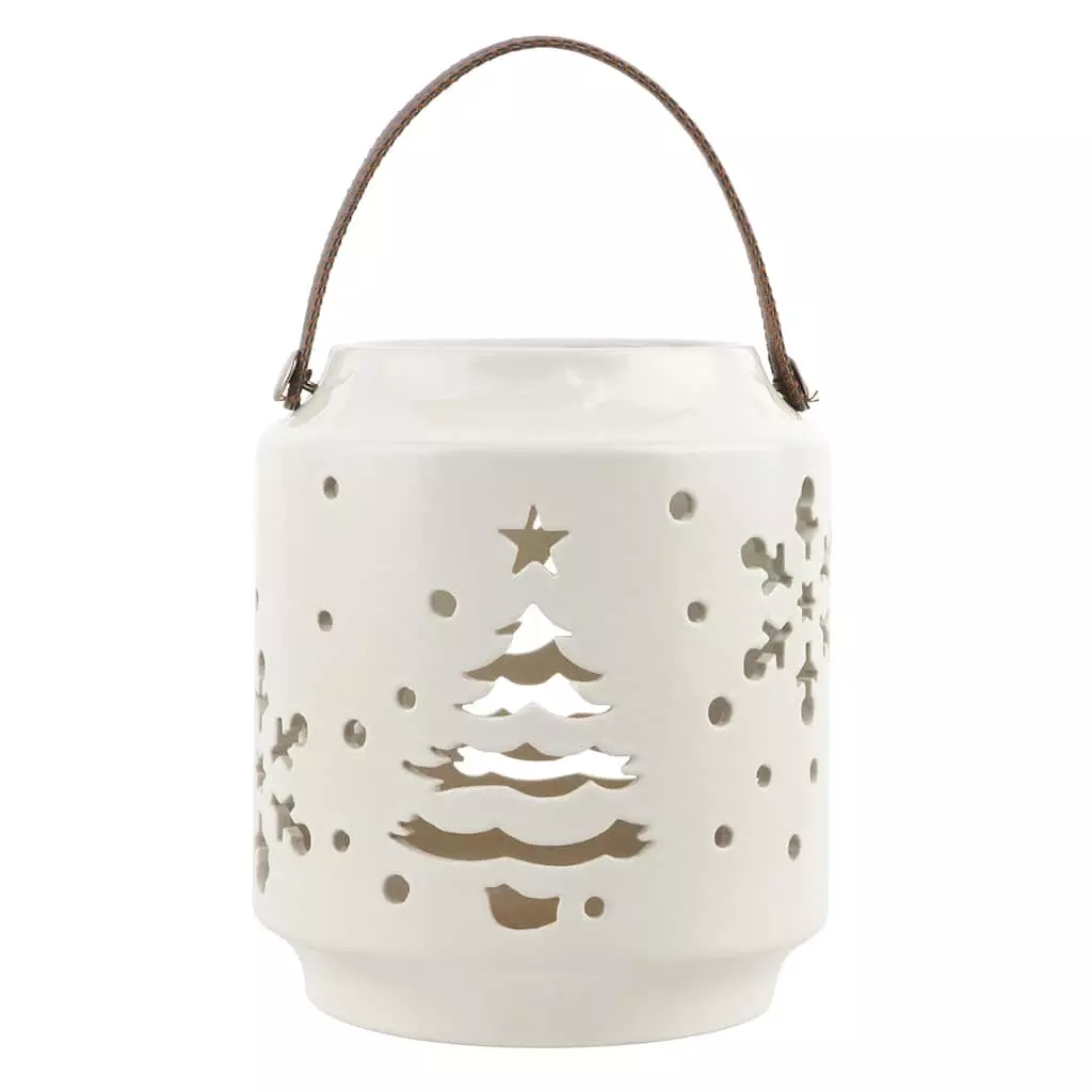Discount ⌛ 7" White 😍 Christmas Tree & Snowflake Ceramic Tealight Lantern by Ashland® ❤️ 3 Discount ⌛ 7" White 😍 Christmas Tree & Snowflake Ceramic Tealight Lantern by Ashland® ❤️