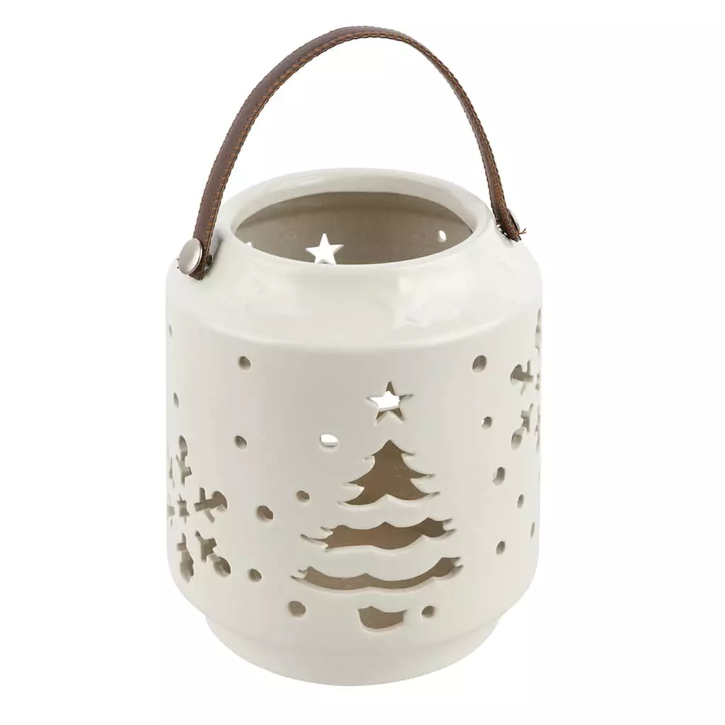 Discount ⌛ 7" White 😍 Christmas Tree & Snowflake Ceramic Tealight Lantern by Ashland® ❤️ 4 Discount ⌛ 7" White 😍 Christmas Tree & Snowflake Ceramic Tealight Lantern by Ashland® ❤️ - Image 2